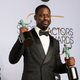 Sterling K. Brown, winner of Outstanding Performance by a Cast in a Motion Picture for ‘Black Panther’ and Outstanding Performance by an Ensemble in a Drama Series for ‘This Is Us,’ poses in the press room at the 25th annual Screen Actors Guild Awards on January 27, 2019 in Los Angeles, California.